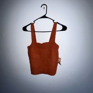 Cozy auburn fuzzy top
